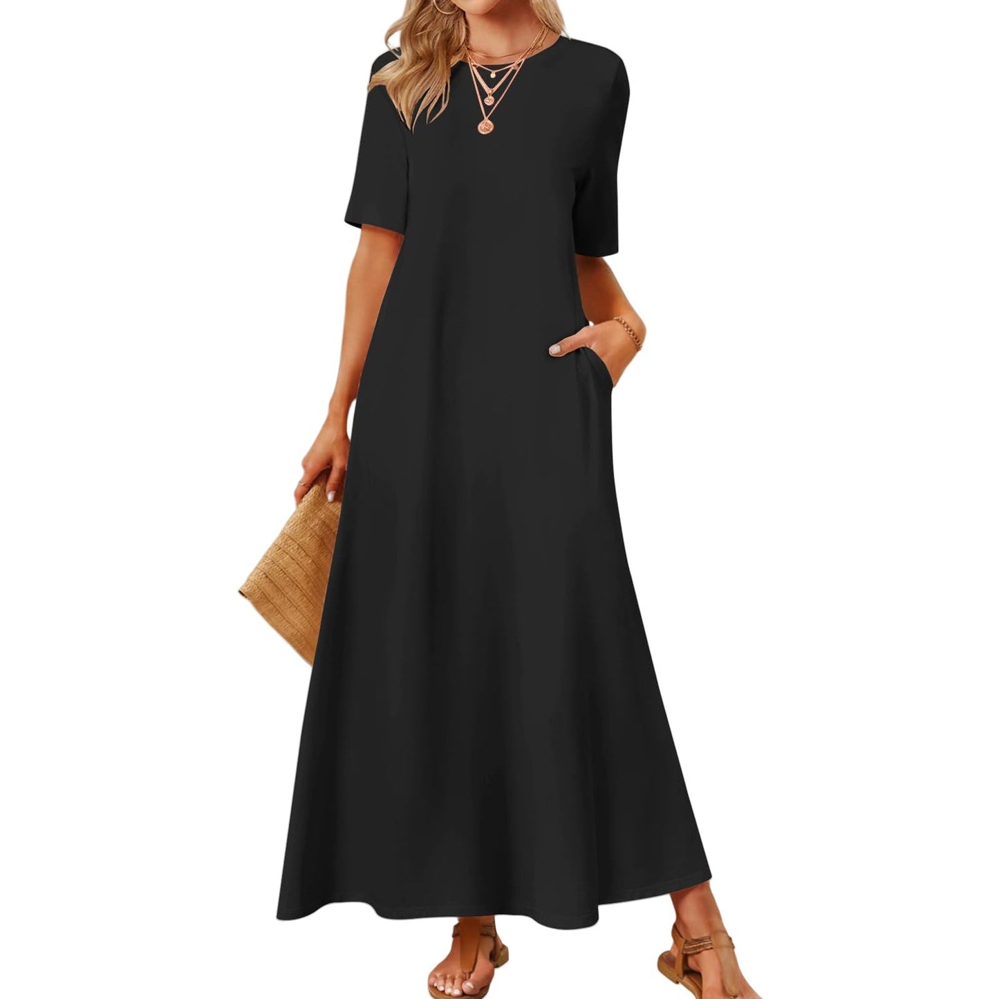 Women's Fashion Round Neck Short Sleeves Dress