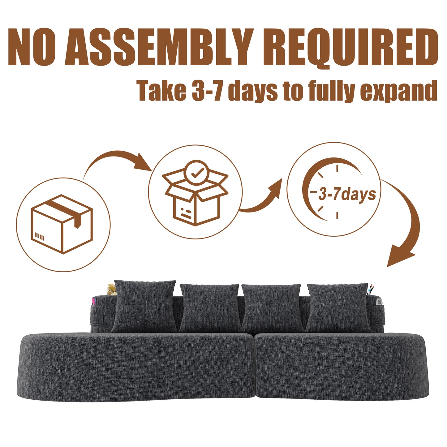Modern Curved Sectional 3 Seat Minimalist Elegant Half Moon Sofa Compressed Modular Sectional Sofa For Living Room, Office, Apartment