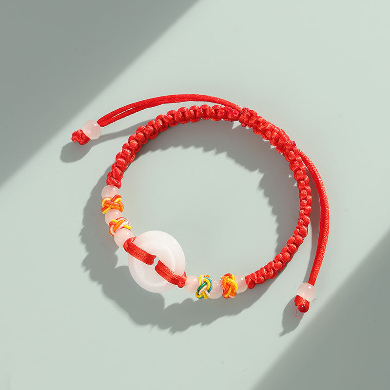 Creative New Red Rope Bracelet Men's And Women's Imitation Jade Safety Buckle Hand-woven Couple Bracelet Jewelry Stall Supply