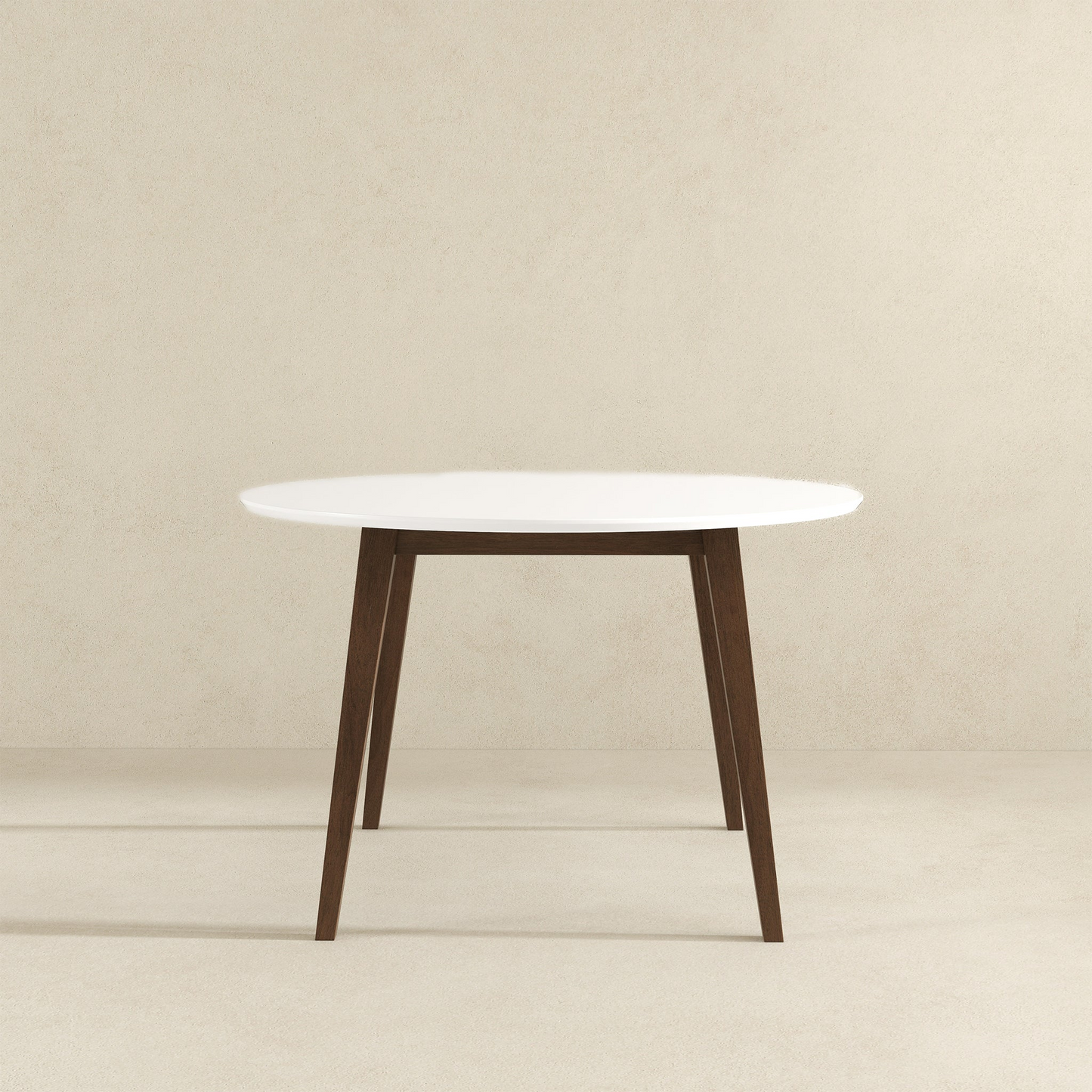 Paloma Mid-Century Modern Round Dining Table In White Solid Wood, 43.3 Inches For Kitchen, Dining Room, Dinette, Breakfast