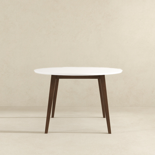 Paloma Mid-Century Modern Round Dining Table In White Solid Wood, 43.3 Inches For Kitchen, Dining Room, Dinette, Breakfast