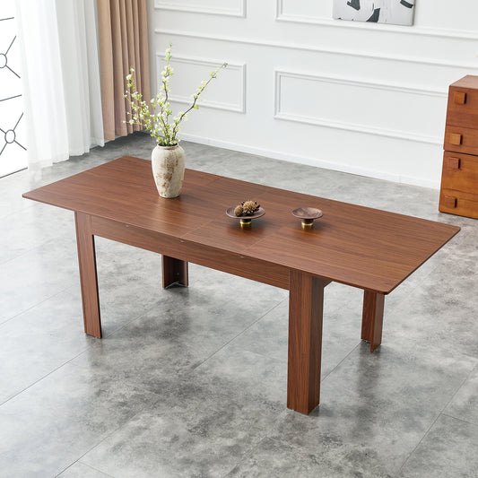 Extendable Rectangular Dining Table, Modern Expandable Kitchen Table With 2 Drop Leaves, Walnut Finish, Space-Saving Dinner Table For Small To Large Family, Dining Room & Living Room