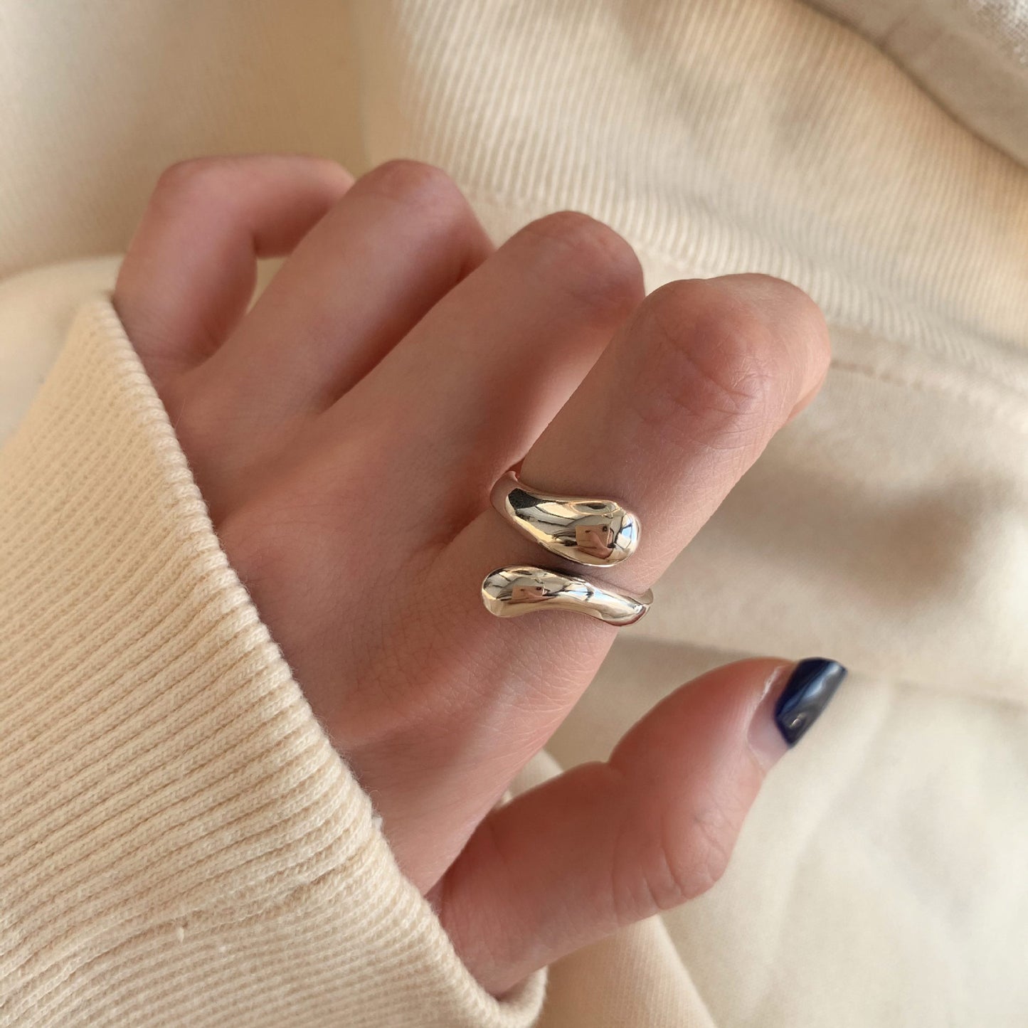 Korean Ins Minimalist 925 Sterling Silver Adjustable Ring