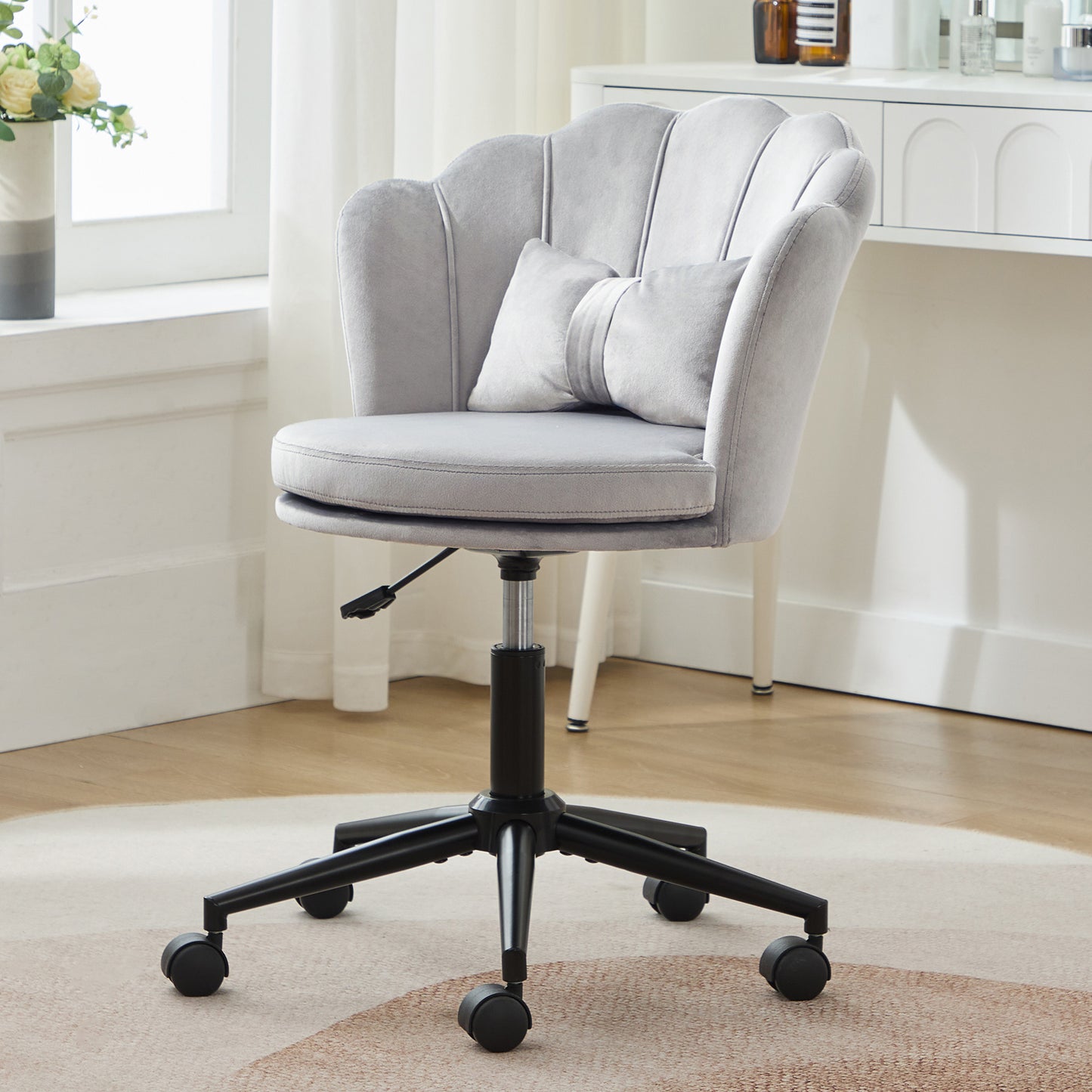 Modern Design Dressing Chair, Office Chair, Petal-shaped Backrest, Butterfly-shaped Lumbar Cushion, Height Adjustable, Soft Seat Cushion.Suitable For Living Room, Bedroom, Office, Etc.