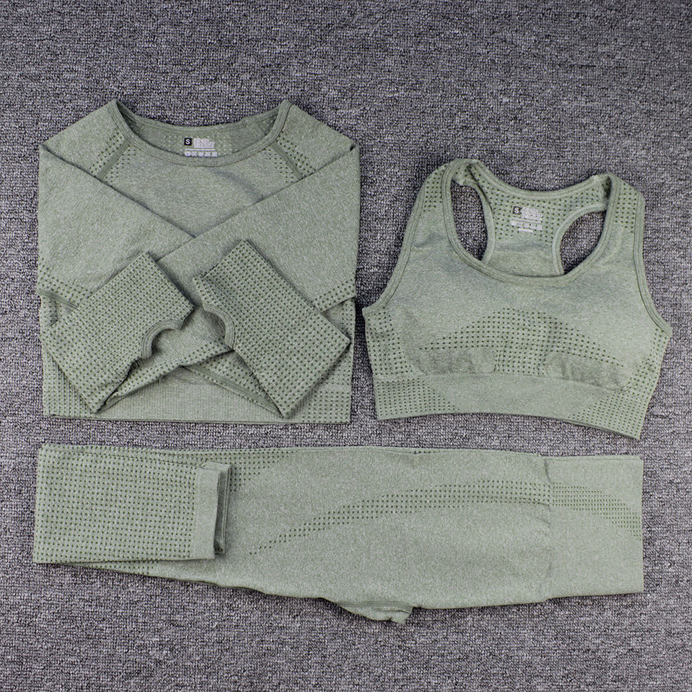 Three-piece Bra Long Sleeve Top And Trousers Suit Yoga Clothes