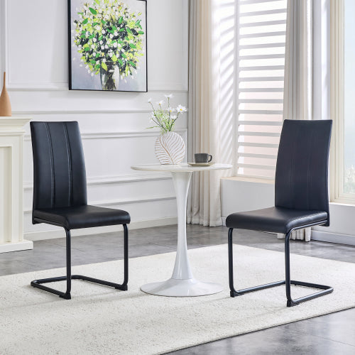 2-Pack PU Upholstered Dining Chairs - Black Modern Kitchen Side Chairs With Sturdy Black Powder-Coated Metal Tube Legs, Comfortable High-Back Seating For Dining Room, Kitchen & Living Room