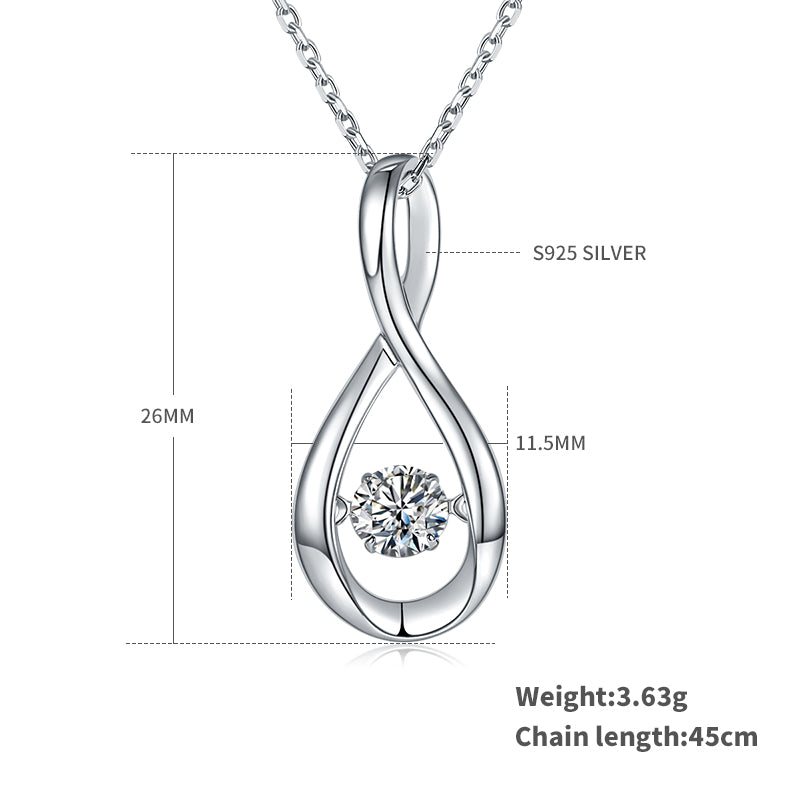S925 Sterling Silver 0.5ct D Color VVS1 Moissanite Infinity Pendant Necklace 45cm Platinum Plated GRA Certified Gift Box