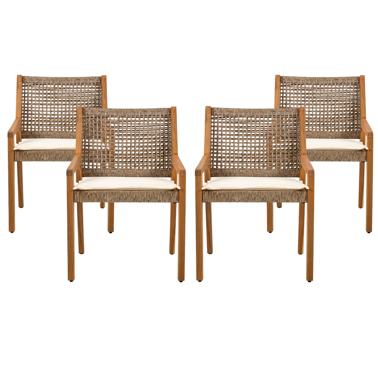 Outdoor Dining Set -Premium Acacia Wood Della Table & Wicker Chairs With Cream Cushion For Comfortable Dining Experience,Suitable For Large Gatherings 1 Table   4 Chairs