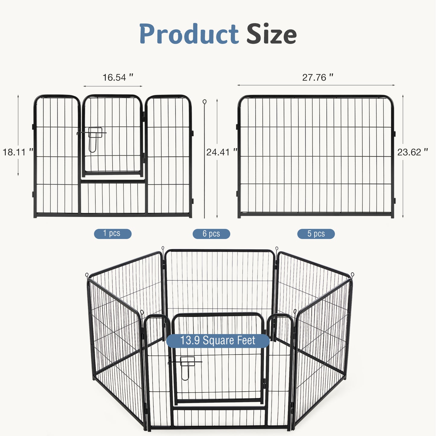 Metal Material, Foldable Pet Fence With A Door, Suitable For Small, Medium And Large-sized Dogs Outdoors