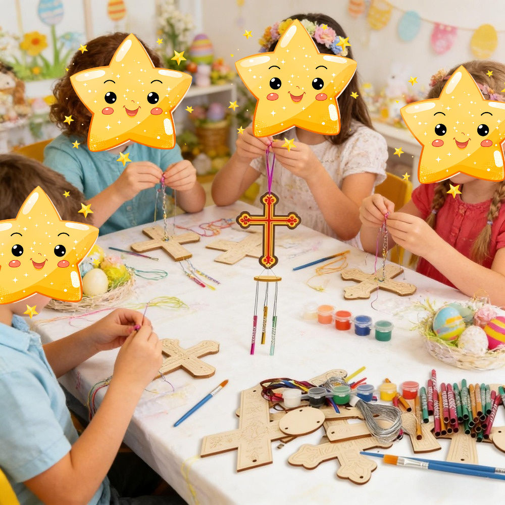 Cross Craft Kit With Painting Supplies And 27 Bells - Easter Craft Kit For Group Party Decorations