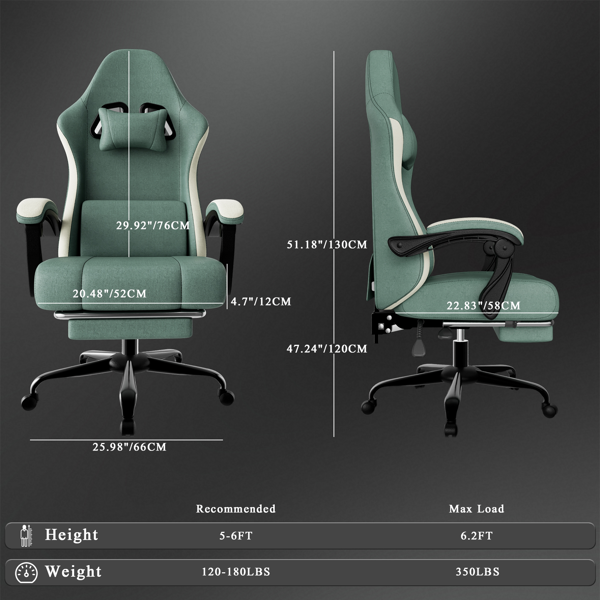 Ergonomic Gaming Chair With Pocketed Spring Cushion, Breathable Fabric Computer Chair With Footrest, Adjustable Lumbar Support Video Game Chair For Adults