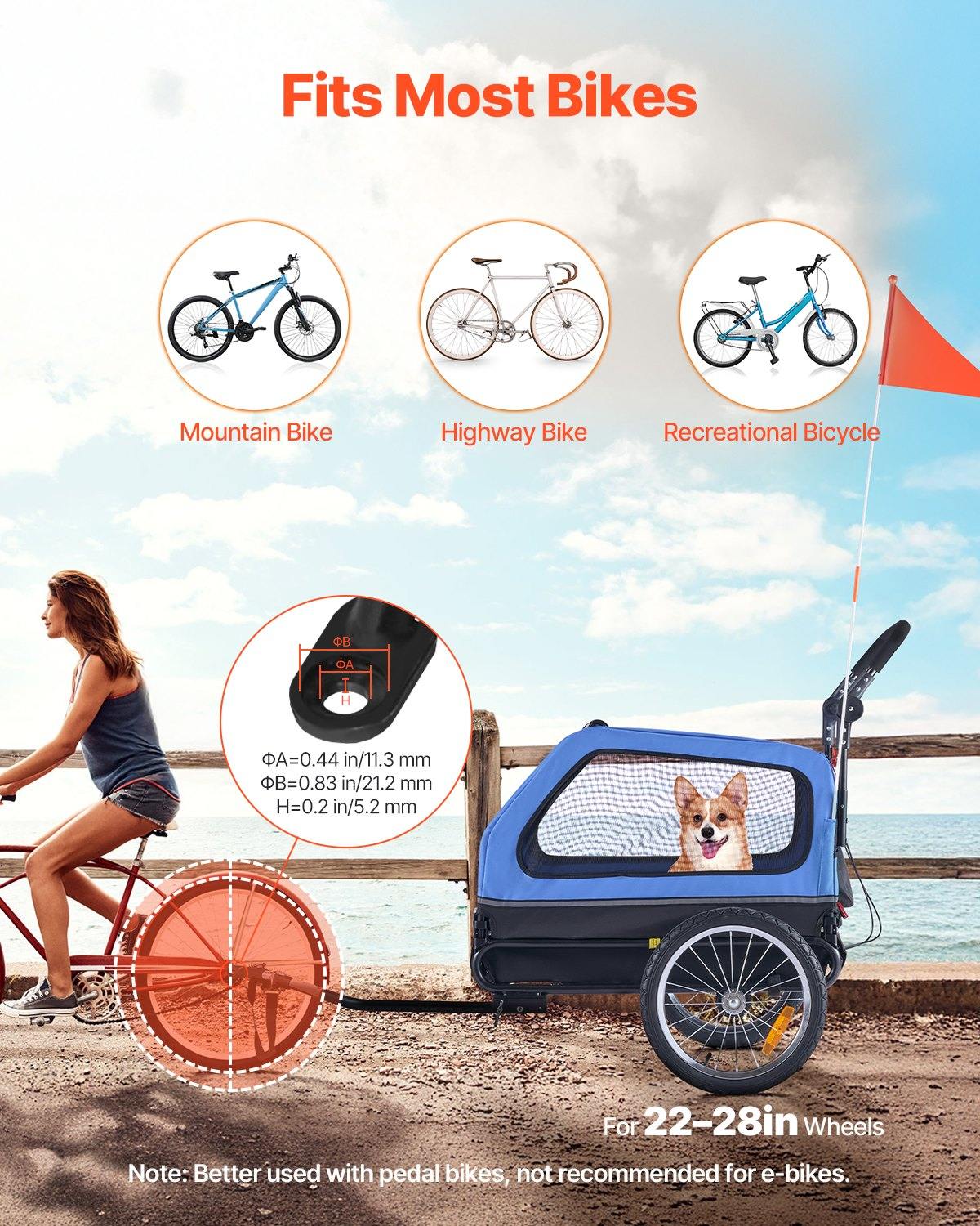 Dog Bike Trailer, Supports Up To 88 Lbs, 2-in-1 Pet Stroller Cart Bicycle Carrier For Small & Large Dogs, Easy Folding Frame With Quick Release Wheel, Universal Bicycle Coupler, Internal Leash