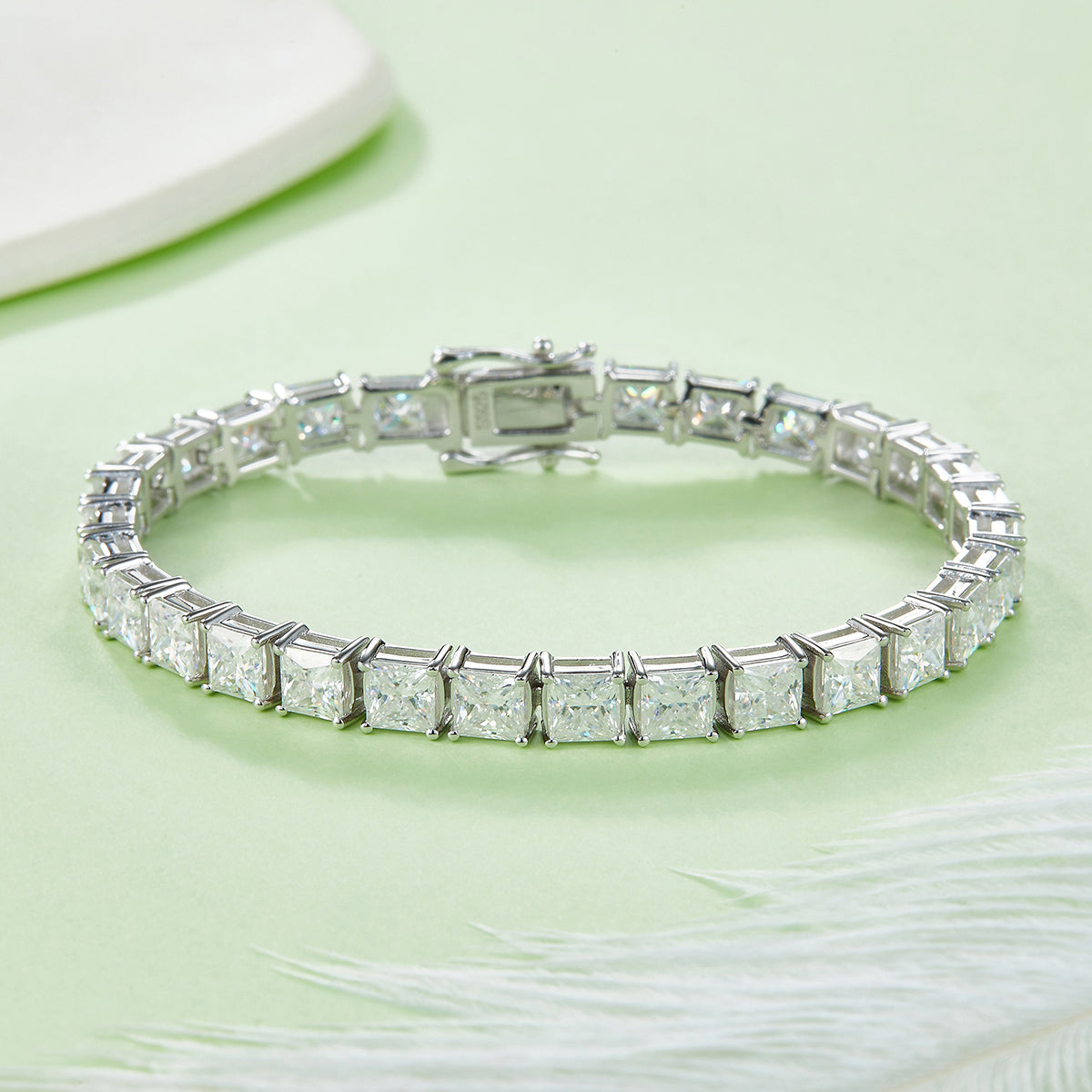 S925 Sterling Silver 4.5x4.5mm Princess Cut Moissanite Tennis Bracelet D Color VVS1 16-18-20cm Platinum Plated GRA Certified Gift Box