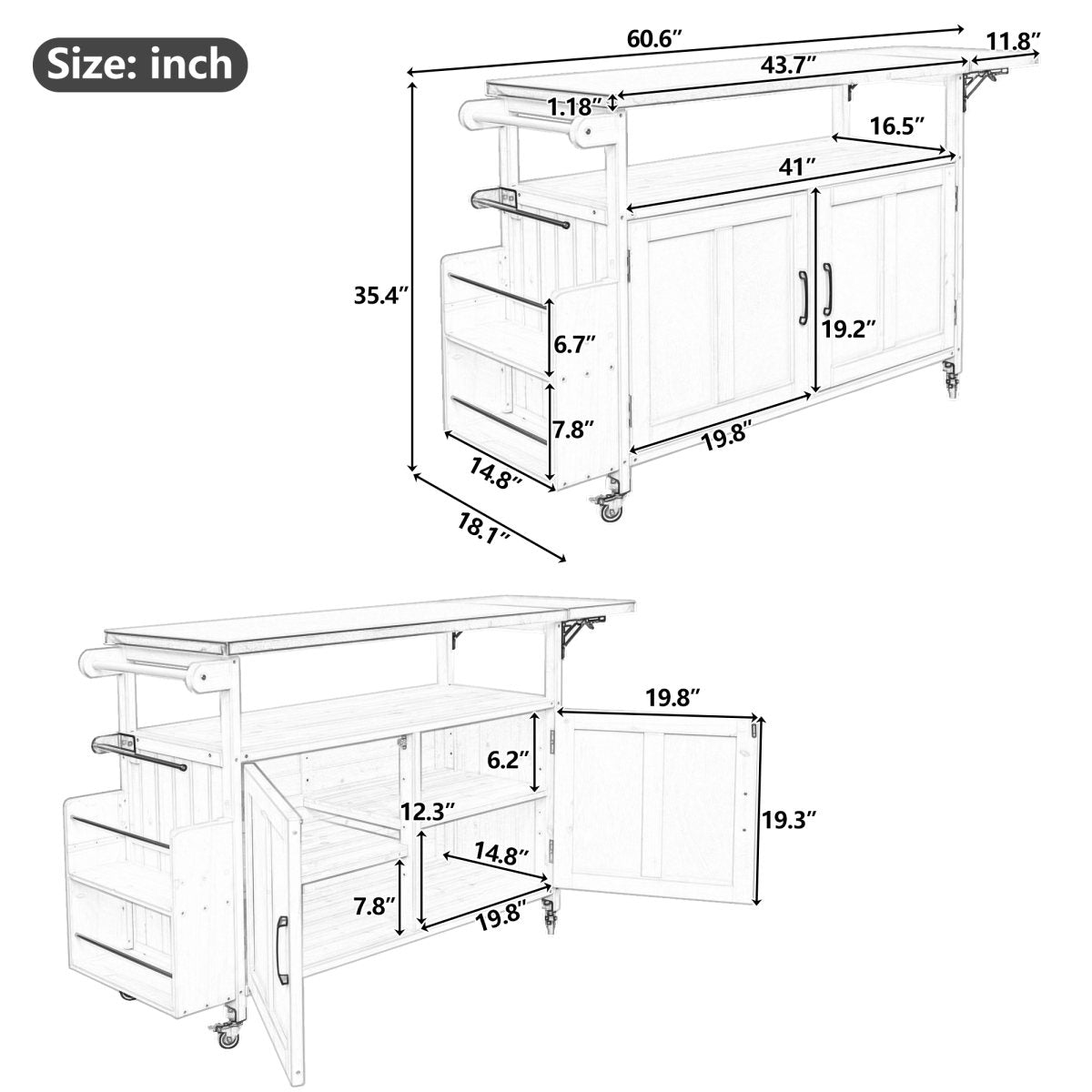 Foldable Outdoor Kitchen Island Patio Mobile Kitchen Cart Portable Outdoor Cooking Island With Lockable Wheels, Storage Cabinet And Towel Rack For Patio And Outdoor, Grey