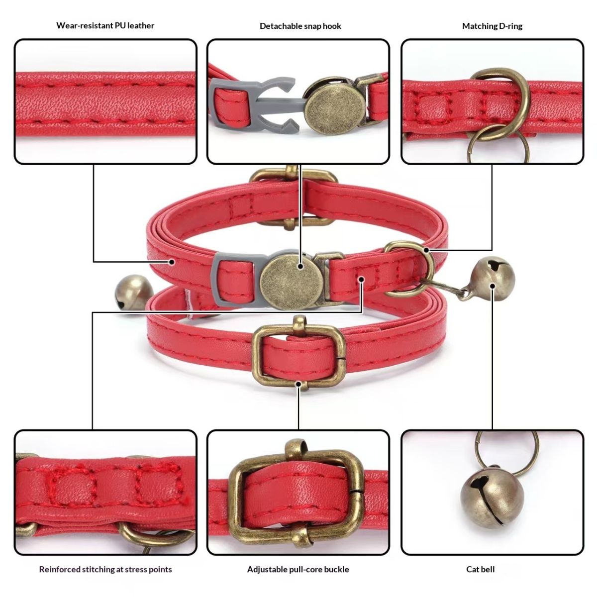 Retro Style Durable Leather Cat Pet Collar