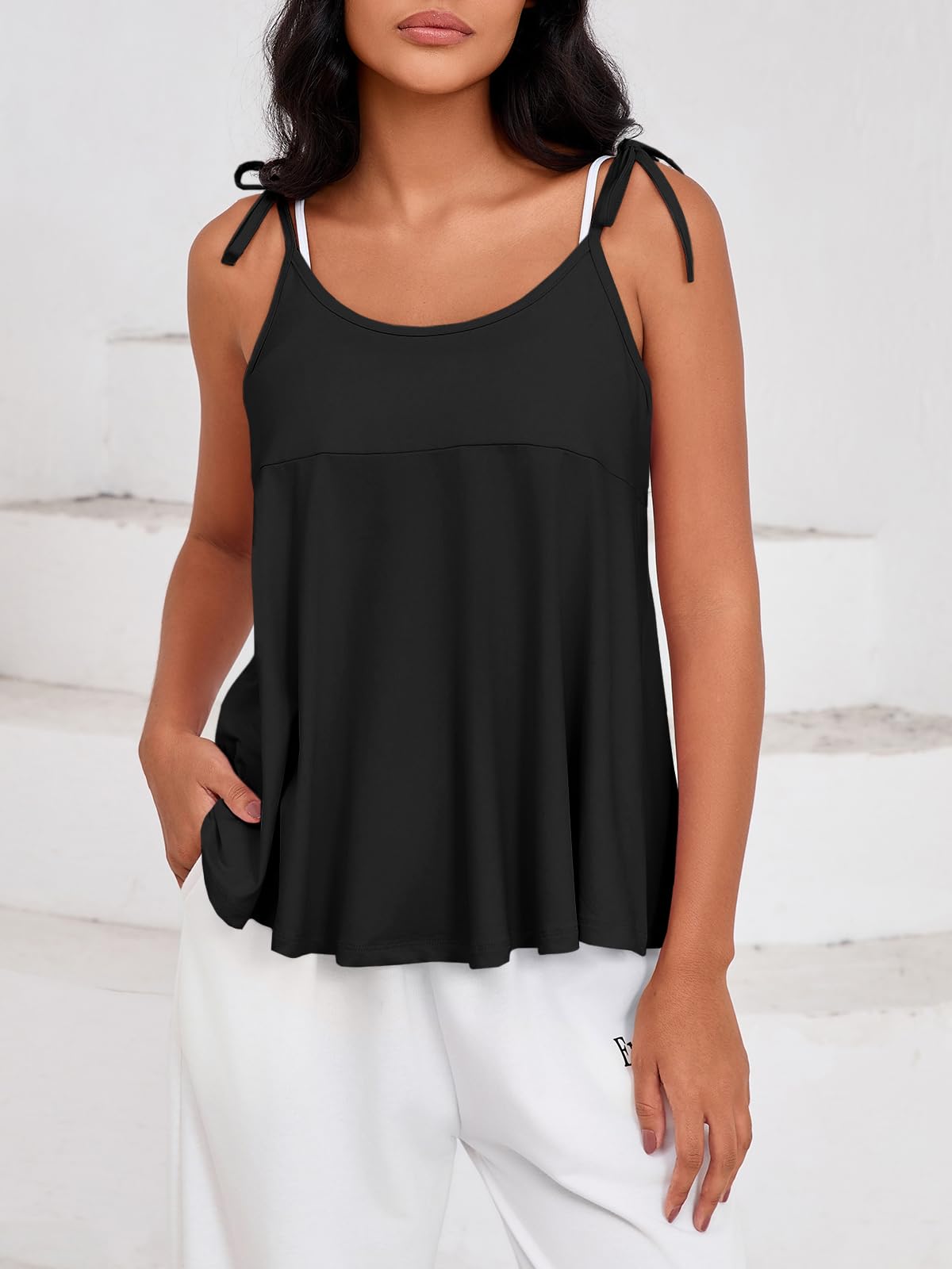 Fisoew Womens Workout Tank Tops Sleeveless Scoop Neck Racerback Loose Summer Active Running Gym Babydoll Shirts