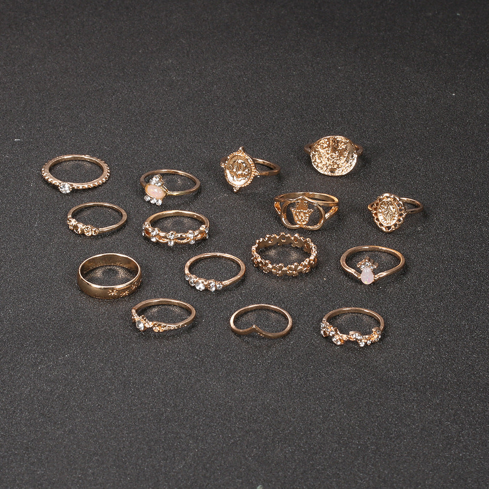 Women's Alloy Beauty Head Ring 10-piece Ring Set