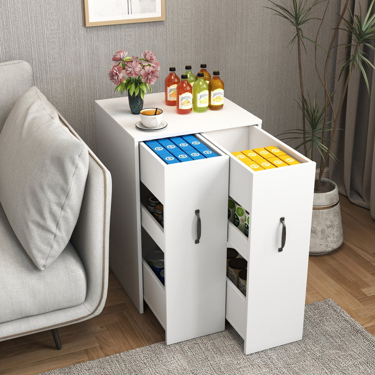 3 Tier Wooden Floor Standing Bookcase,Slide Out Drawer Storage Bookcase File Cabinet,Pull Out Mobile With Door Dustproof File Cabinet,Office Bedroom Living Room Hidden Storage Cabinet With Wheels