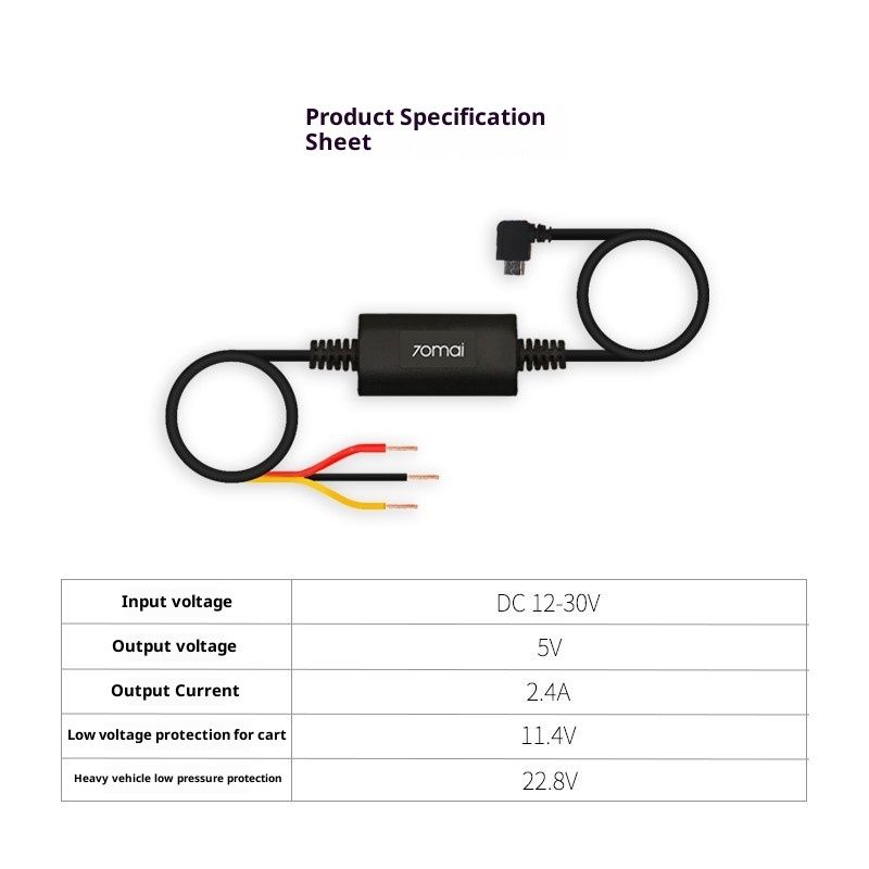 Dash Cam Smart Rearview Mirror 24-hour Parking Monitoring Cable 70mai Universal