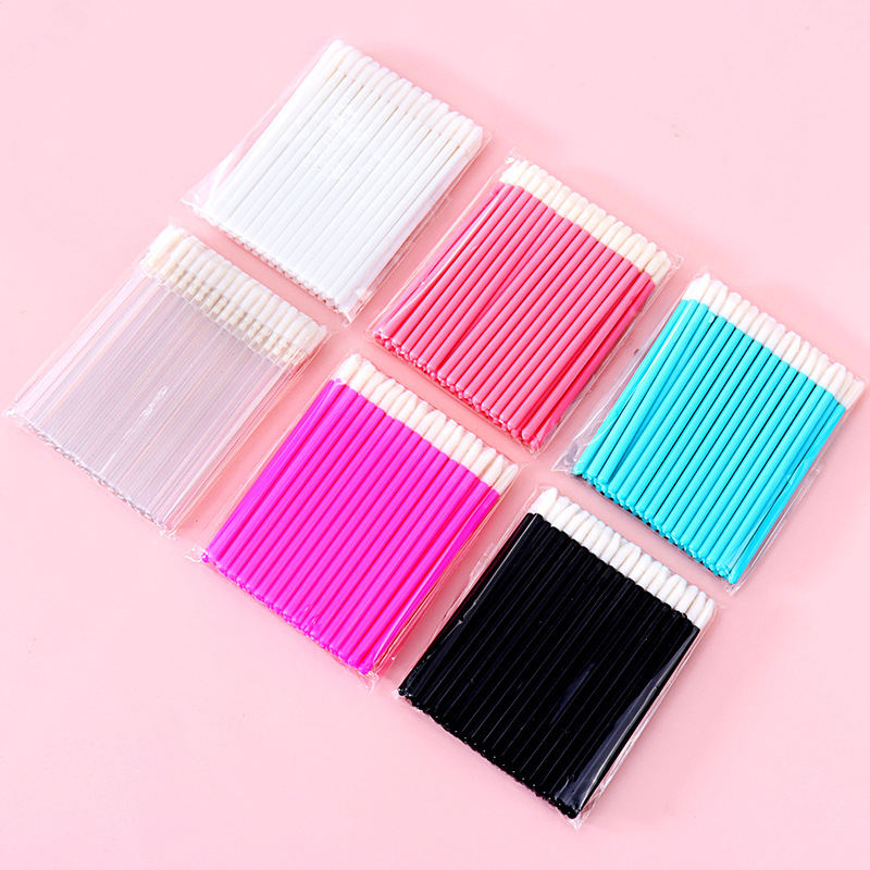 Fishing Rod Lip Brush Flocking Lipstick Makeup Brush Solid Lip Lacquer Brush Cotton Swab 50PCS