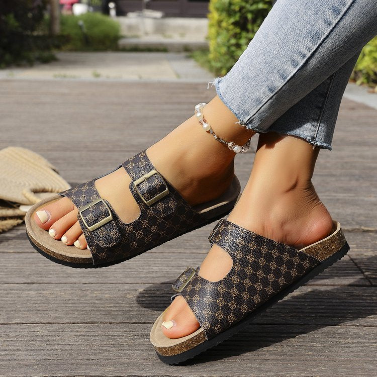 Boken Cork Slippers For Men And Women, Double Strap Double Buckle Two Word Slippers, Thick Bottom, Anti Slip, Outdoor Beach Sandals For Summer
