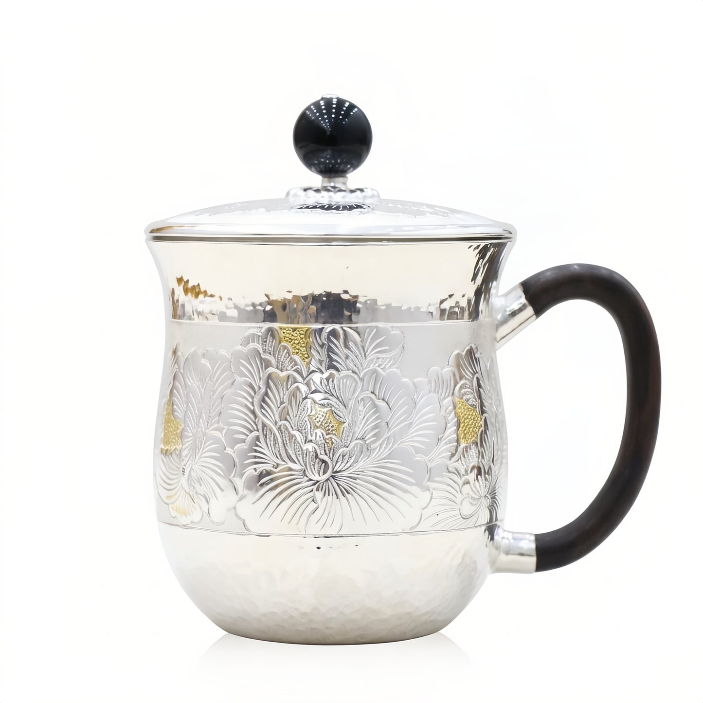 925 Sterling Silver Elegant Handcrafted Silver Tea Cup with Intricate Floral Engravings and Lid - Handicraft