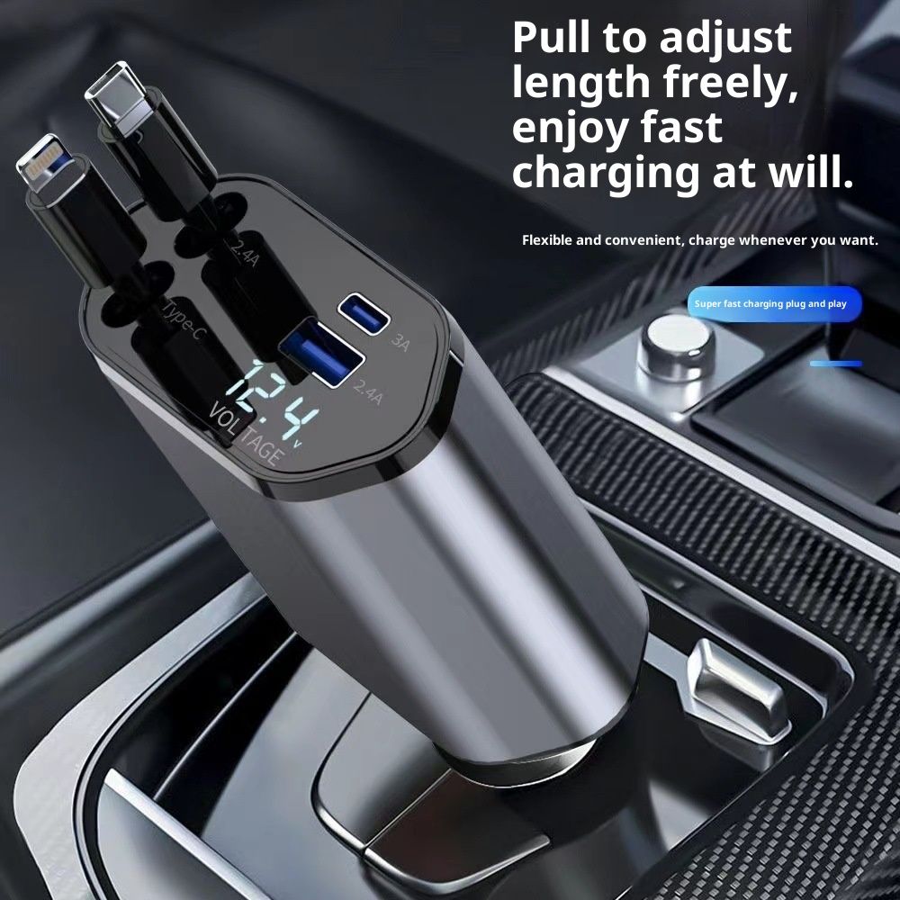Car Mobile Phone Charger 120W Super Fast Charge Four-in-one With Flexible Wire