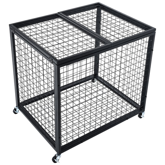 Rolling Sports Ball Storage Cart, Basketball Cage With Double Lids, Sport Equipment Holder Organizer For Indoor Outdoor, Steel Storage Rack For Garages, Playgroup, Gym And Schools