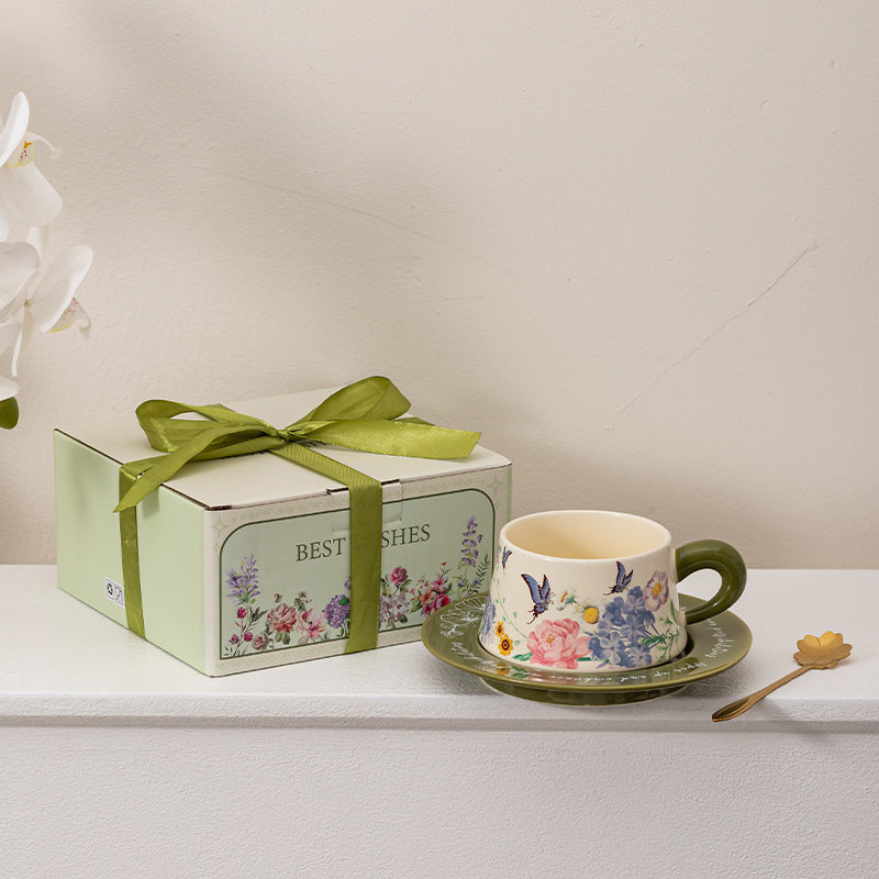 Butterfly Coffee Cup And Saucer Gift Set Ceramic Mug