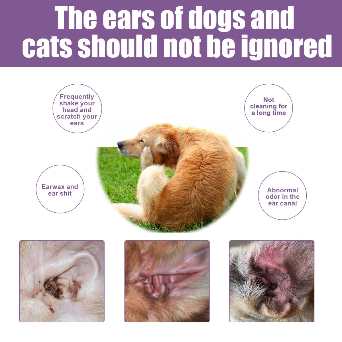 Pet Ear Cleaner Rinse Alcohol-Free Anti-Itch Antimicrobial Cleans Ear Wax Cats And Dogs