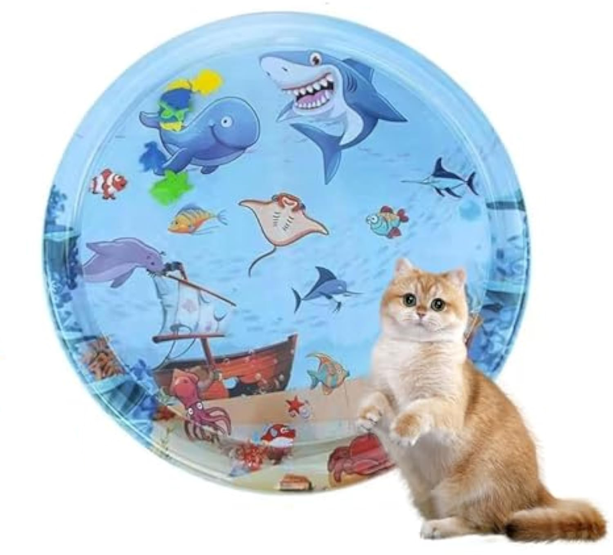 Cat Water Mat Upgraded 0.5mm Thickened Cat Sensory Water Palymat, Anti-Scratch Design Pet Water Mat For Bored Indoor Cats, Cat Interactive Toys With Inflator