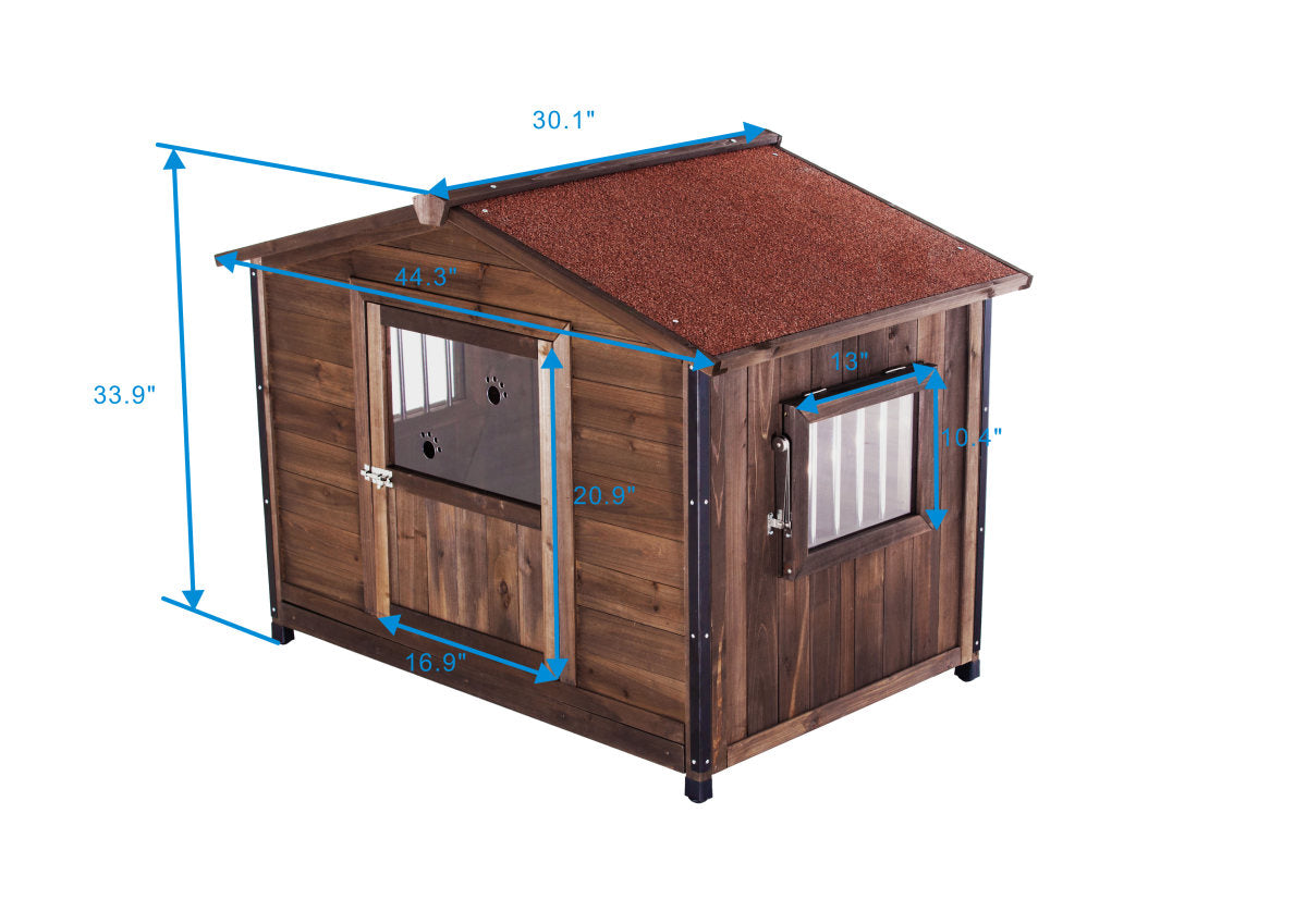 Unique All-Around Iron Frame,Outdoor Large Wooden Cabin House Style Wooden Dog Kennel