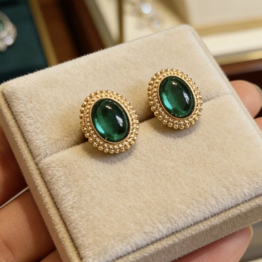 Retro Fashion Green Stud Earrings For Women, Elegant Skin Brightening Pretty Daily Ear Jewelry