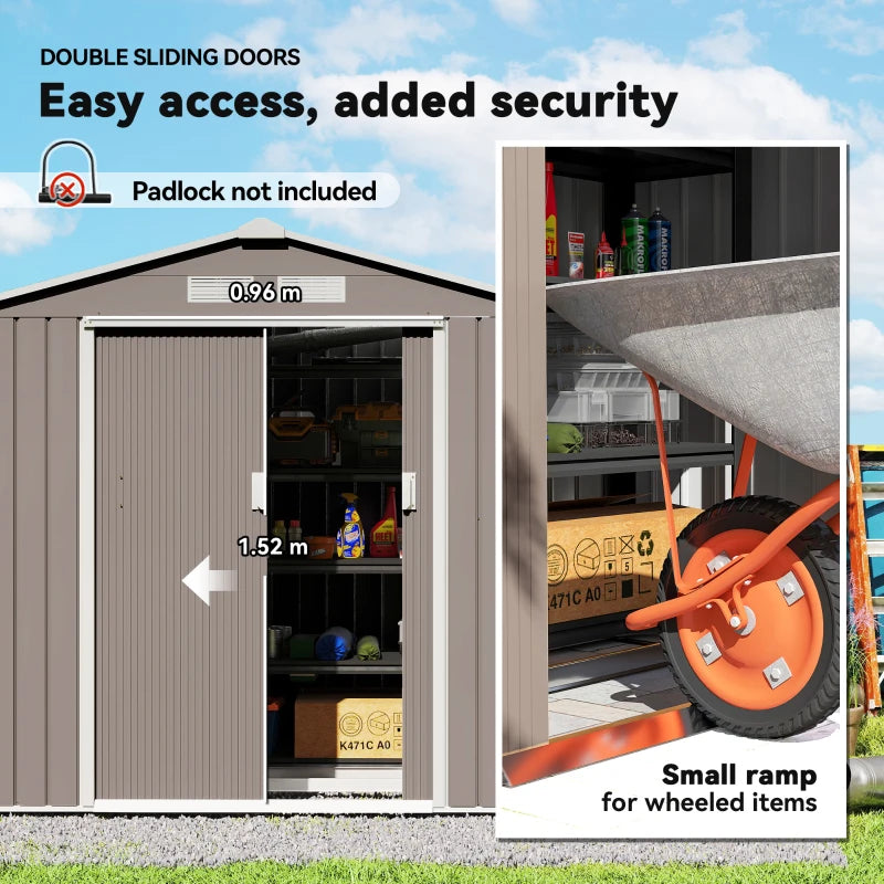 7' X 4' Outdoor Storage Shed, Garden Tool Metal Shed With Foundation Kit, Double Lockable Door, Air Vents And Sloping Roof, For Backyard, Patio, Lawn, Gray Multiple Packages