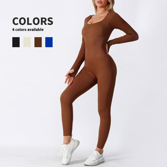 Seamless Yoga Jumpsuit Long Sleeve Dance Sports Workout Clothes High Elastic Belly Shaping