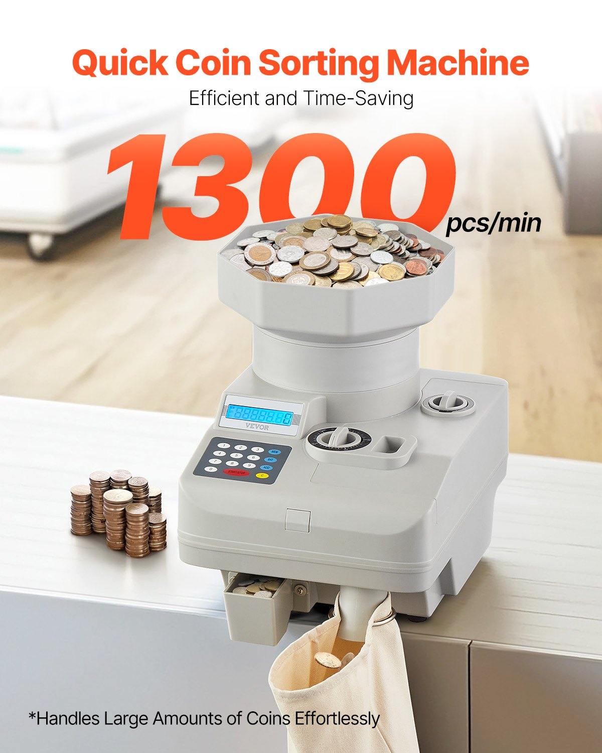 High Speed Coin Counter, Professional Coin Sorter With Anti-Jam Tech, Heavy Duty Bank Grade Automatic Coin Sorter And Wrapper Machine For All Coins, Suitable For International Coins And Tokens