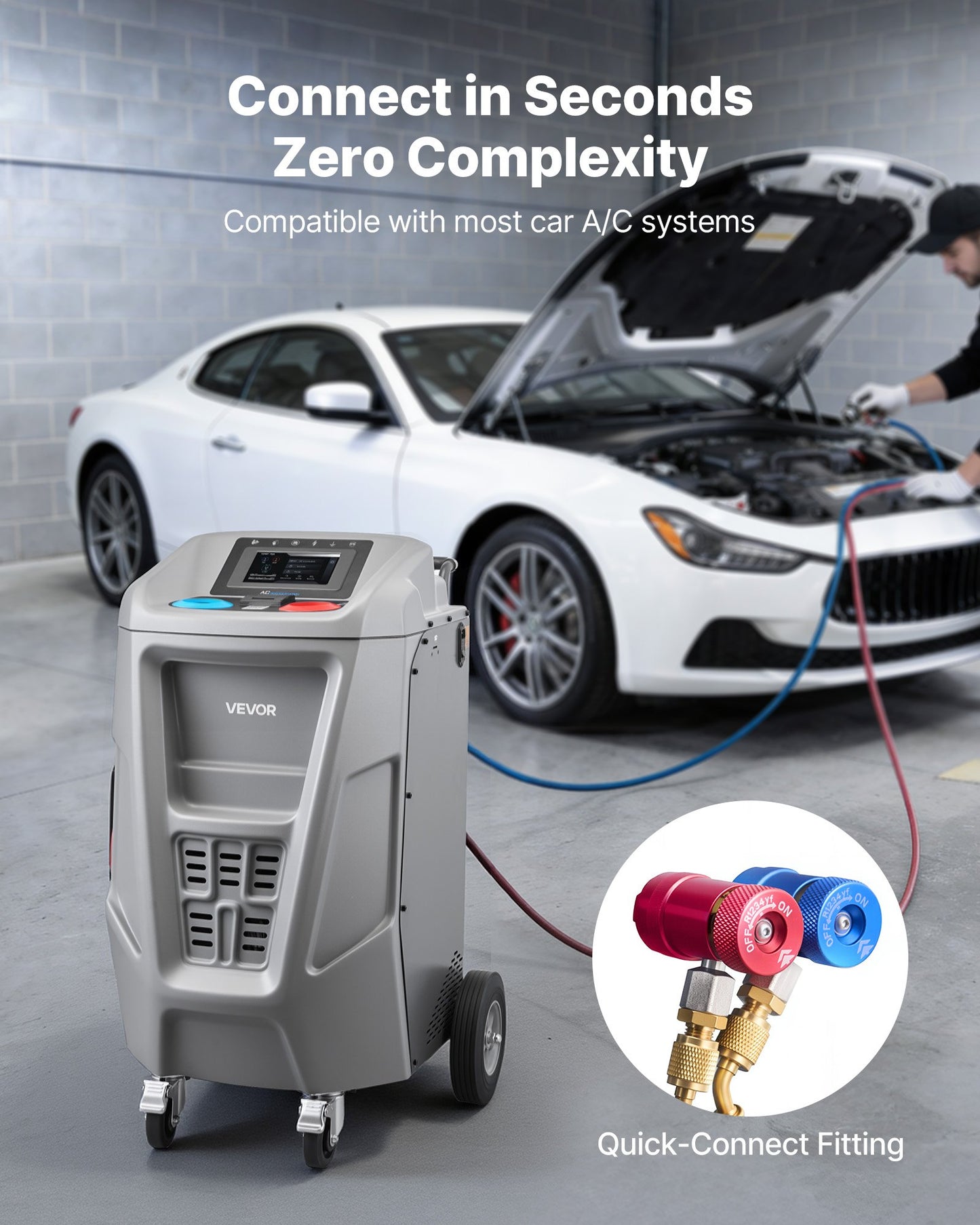 Fully Automatic Refrigerant Recovery Machine For 1234yf, ≥98.5% Accuracy, 7-Inch Touch Screen, AC Recovery, Vacuum, And Recharging Machine For Standard And High Voltage Automotive A/C Systems