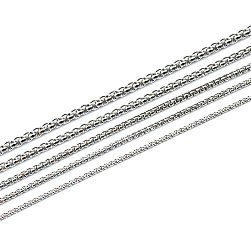 European And American Mens Fashion Stainless Steel Square Pearl Chain Titanium Steel Necklace