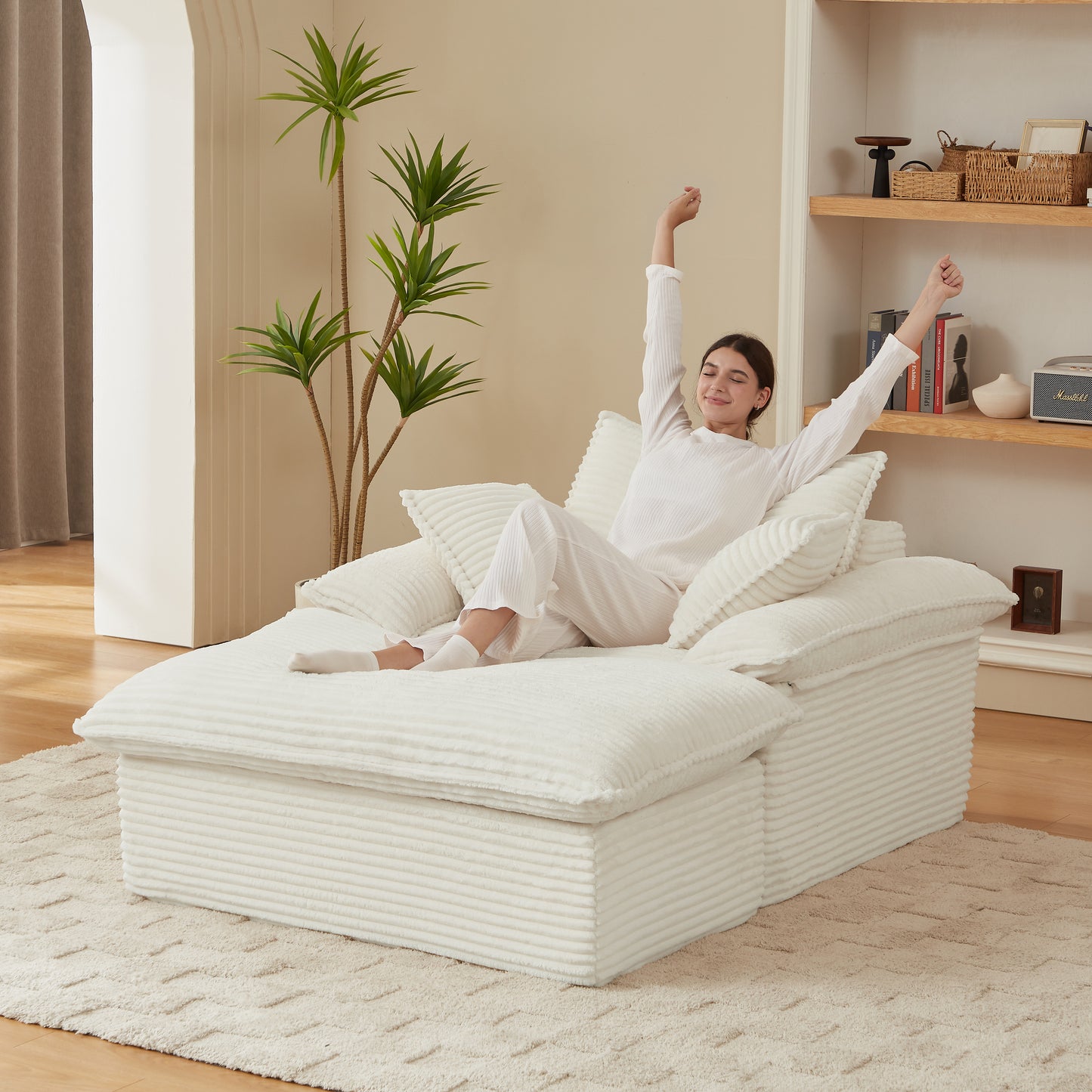 51.97 Inch Modern Comfortable Cushioned Compression Single Seat Sofa With Unique Footrest Design, Lounge Chair For Living Room, Bedroom, Apartment, Office, White