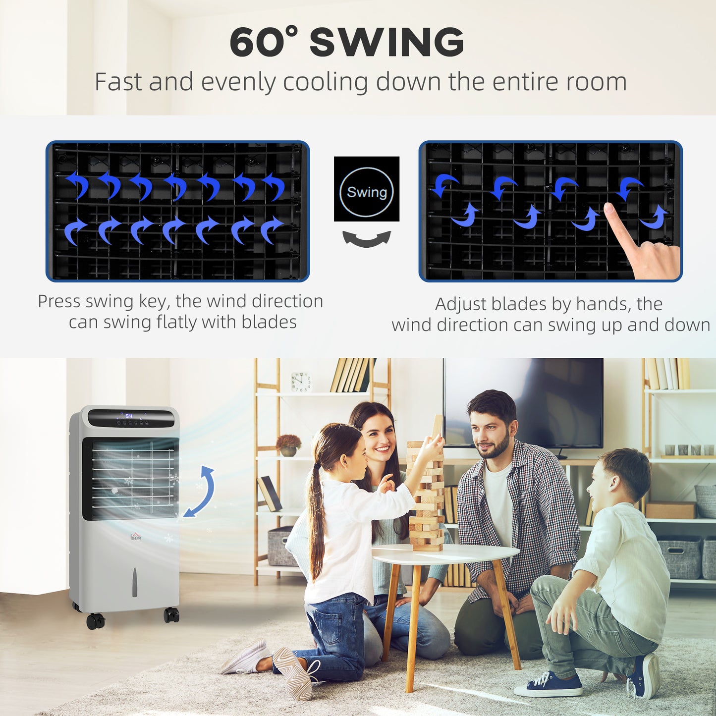 3-In-1 Ice Cooling Fan, Mobile Evaporative Air Cooler with Remote, Timer, Oscillating for Home Office, Bedroom, Gray
