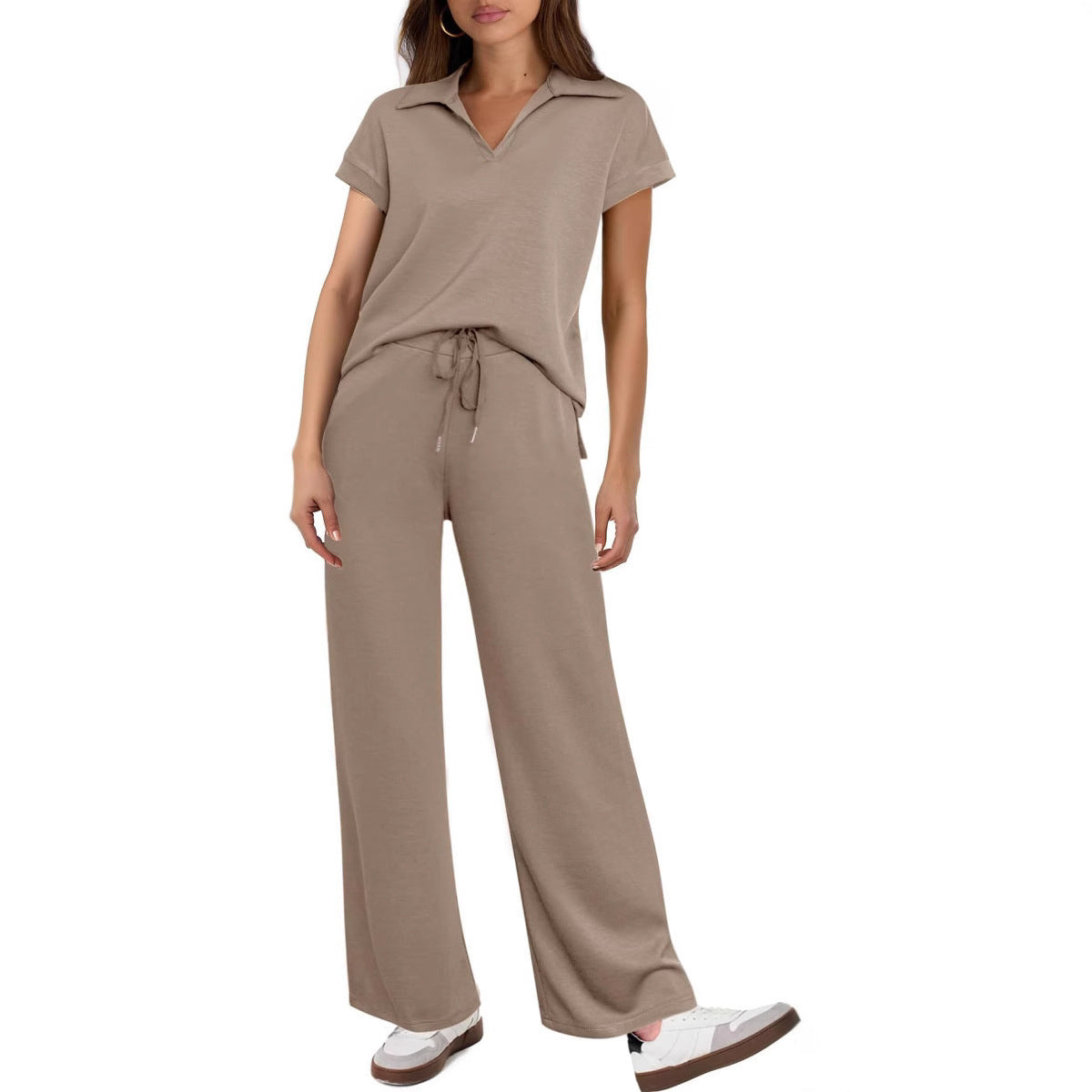 Women's Casual Fashion Solid Color Short Sleeved Set