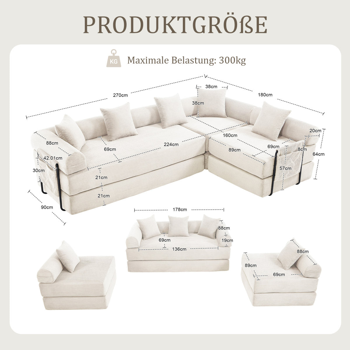 Cosy Family Sofa With Storage Space & Modular Function  Vacuum-packed For Effortless Assembly, Freely Combinable Modules And Pet-friendly. Perfect For Relaxing Moments. Beige