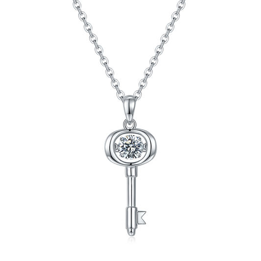 S925 Sterling Silver 0.5ct D Color VVS1 Moissanite Key Necklace 45cm Platinum Plated GRA Certified Gift Box