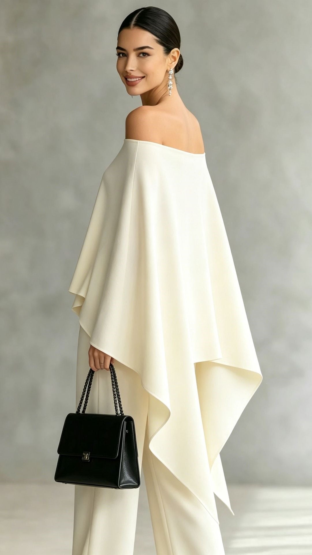 Autumn Fashion Off-Shoulder Wide-Leg Pants Set Womens Solid-Color Asymmetric Two-Piece Set