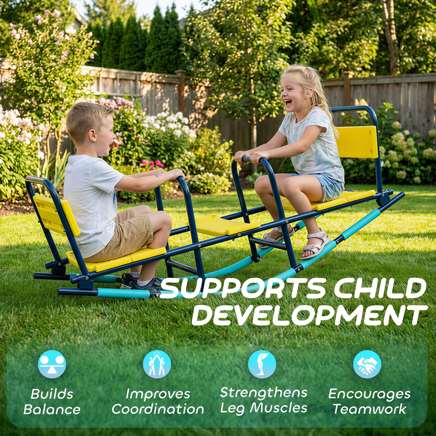 Teeter Totter Seesaw for Kids, 2 in 1 Metal Rocking Seesaw for Toddlers Age 3-8, Playground Equipment for Backyard