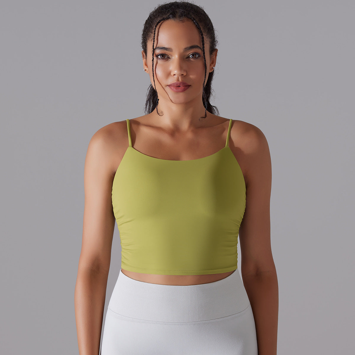 New Solid Color Pleating Beauty Back Spaghetti Strap Sports Underwear Running Workout Vest Sling