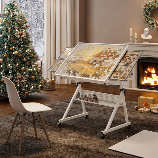 1500 Pieces Jigsaw Puzzle Metal Table Board For Adults Gift With 4 Trays White