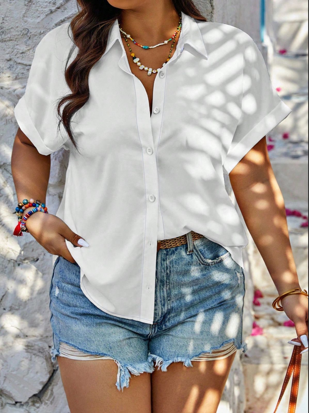 Womens Fashion Plus-size Striped Print Short-sleeve Top