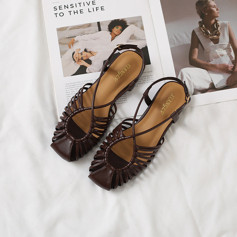 Summer New Flat-bottom Cross-strap Fashionable Soft-soled Closed-toe Shoes