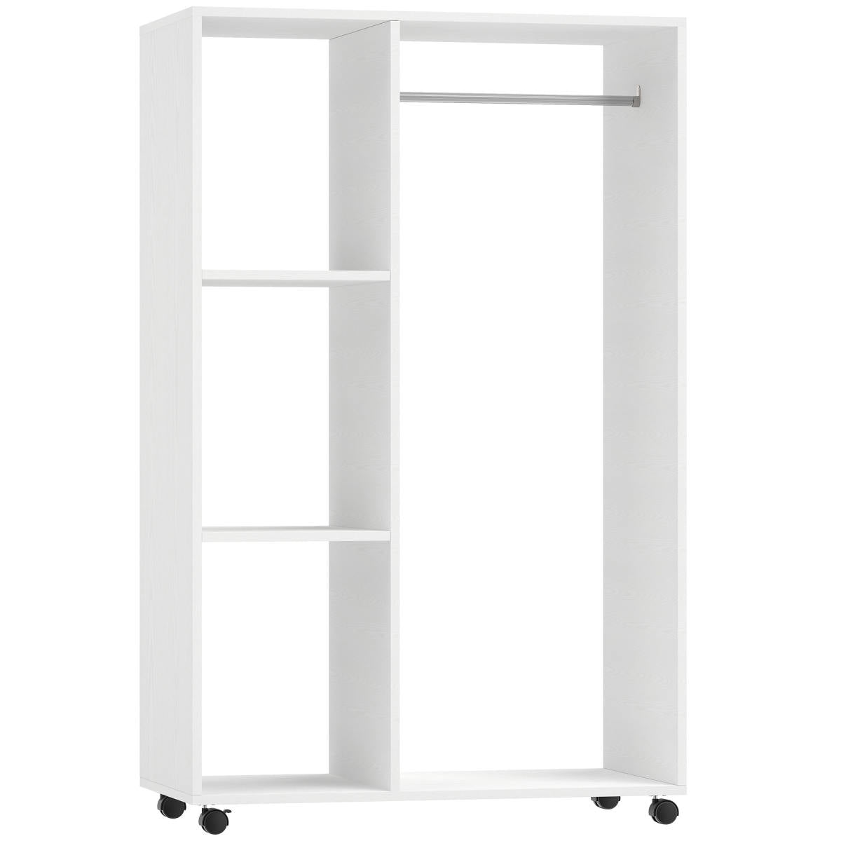 Kleiderschrank Auf Rollen, Mobile Garderobe, Garderobenschrank, Rollbarer Kleiderständer, 80 X 40 X 128 Cm, Weiß